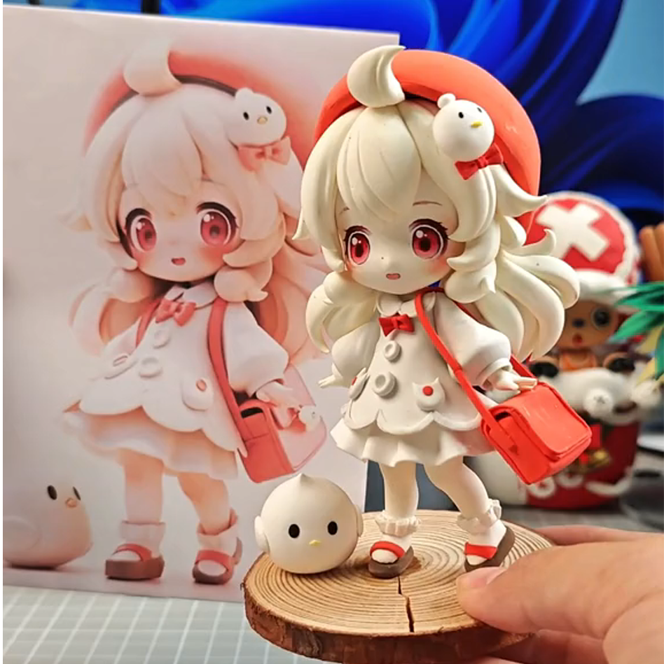 Personalized handmade clay figurine from photo – studio lifestyle shot on white background