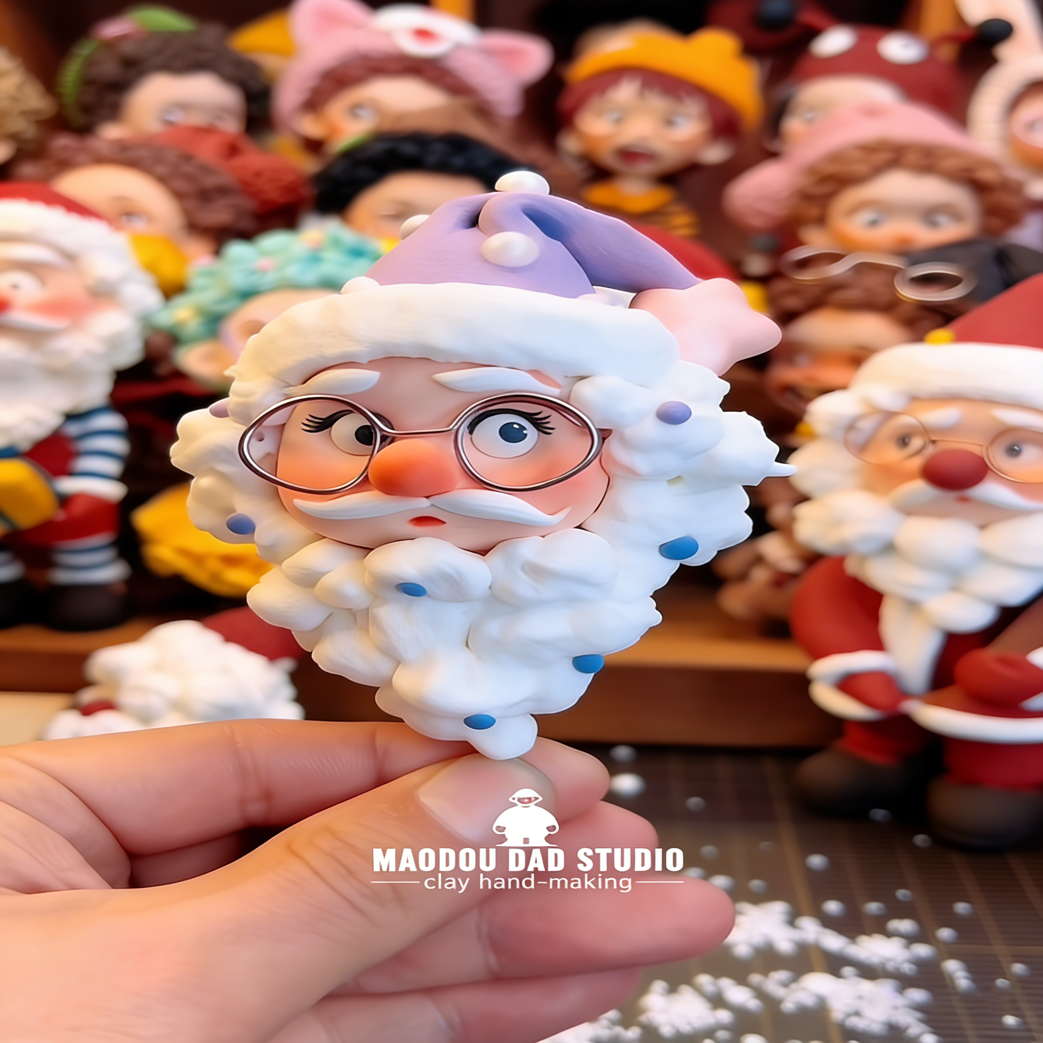 Santa Claus artisan clay figurine – side view showing cozy outfit details